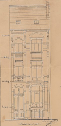 Rue des Éburons 21, architecte Gustave Strauven, élévation originelle, AVB/TP 10393 (1901).