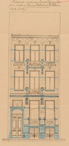 Avenue Livingstone, premier tronçon côté pair, maison par l’architecte Édouard Elle, démolie dans l’entre-deux-guerres, élévation, AVB/TP 13763 (1896).