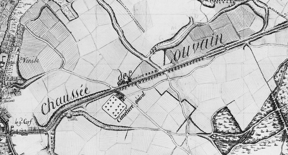 La chaussée de Louvain, détail de la [i]Carte de Bruxelles et ses environs[/i], dressée par G. de Wauthier vers 1821 (© Bibliothèque royale de Belgique, Bruxelles, Section Cartes et Plans).