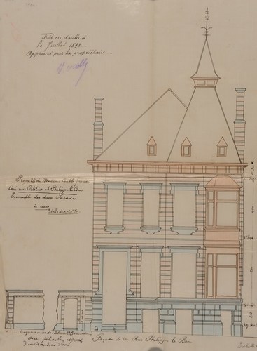 Filips de Goedestraat 34, herenhuis ontworpen door architect Louis Derycker (gesloopt), opstand in de Filips de Goedestraat, SAB/OW 18539 (1898).