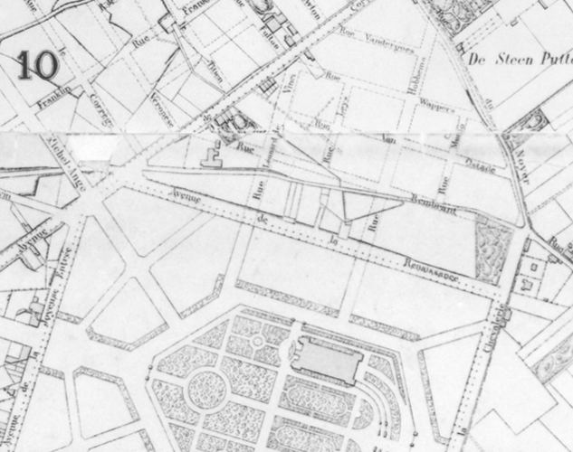 L'avenue de la Renaissance, détail du plan [i]Bruxelles et ses environs[/i], réalisé par l'Institut cartographique militaire en 1881 (© Bibliothèque royale de Belgique, Bruxelles, section Cartes et Plans).