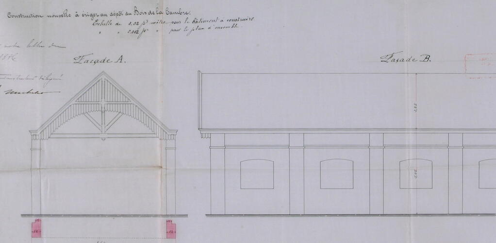 Aubette de style pittoresque conçue pour la halte du bois de La Cambre, élévation, AVB/TP 14546 (1874)