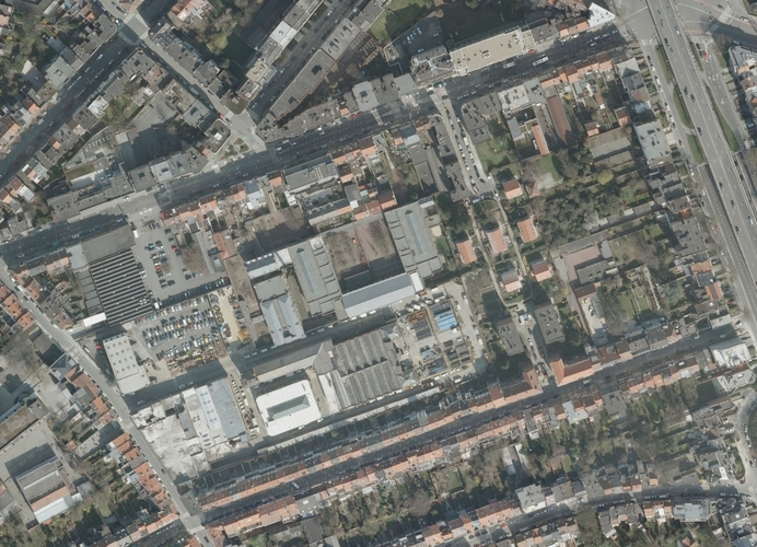 Cité ouvrière de Linthout, vue aérienne (Bruxelles UrbIS ® © - Distribution : C.I.R.B., avenue des Arts 20, 1000 Bruxelles)