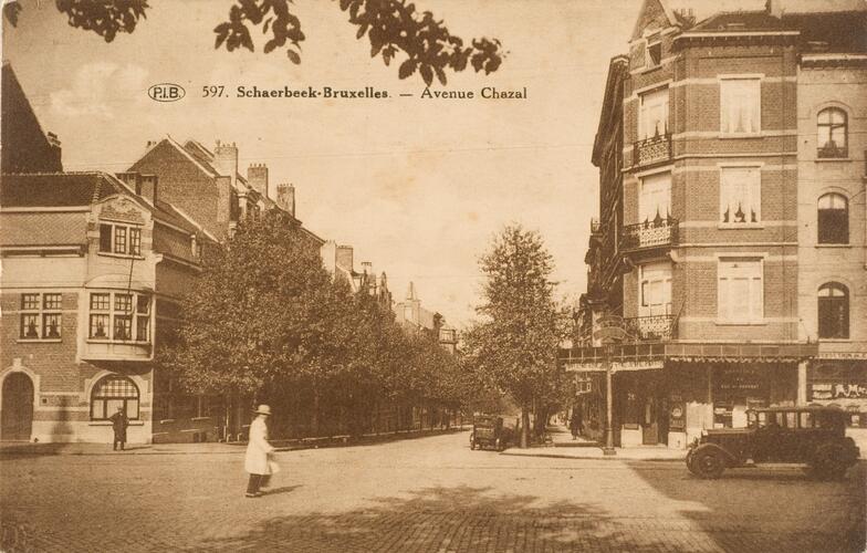 Avenue Chazal, vue depuis l'avenue Rogier vers le boulevard Lambermont (Collection Dexia Banque-ARB-RBC).