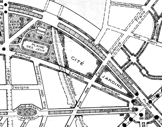 Le boulevard Général Wahis sur le [i]Plan général de la commune de Schaerbeek[/i] de 1927, ACS/TP.