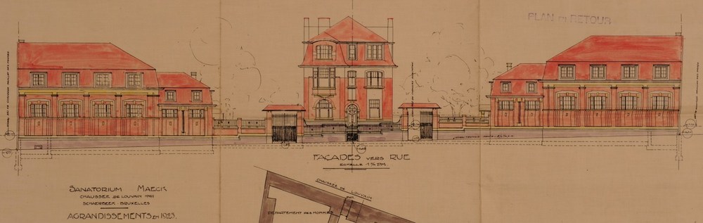 Luzernestraat 7-13, voormalige paviljoenen en directeurswoning van de [i]Maison de Santé Maeck[/i] (afgebroken), opstanden, GAS/DS 180-9-13 (1925).