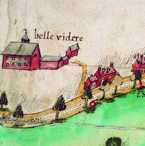 Le manoir dit Le Belvédère au milieu du XVIIIe siècle , (© AGR, Cartes et plans, inventaire manuscrit, 643).