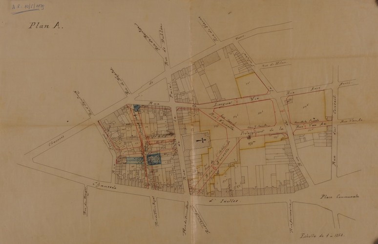 Plan d’ensemble pour l’ouverture, le prolongement et l’élargissement de rues aux abords de l’église St-Boniface, partie comprise entre la rue Francart, la chaussée de Wavre, le rue du conseil et la chaussée d’Ixelles, arrêté Royal du 10 mai 1876, ACI/TP 28