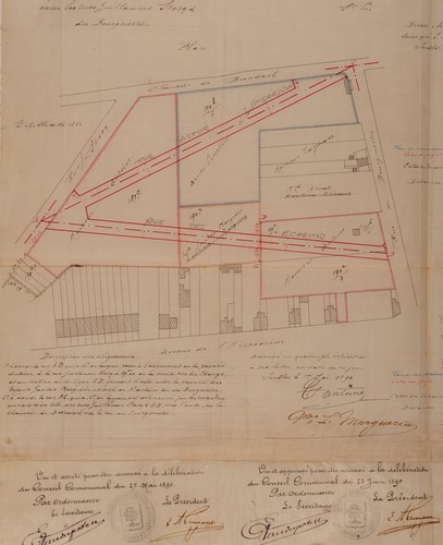[i]Projet d'ouverture de deux rues entre les rues Guillaume Stocq et du Bourgmestre[/i] (détail), 14.09.1890, ACI/TP 104.