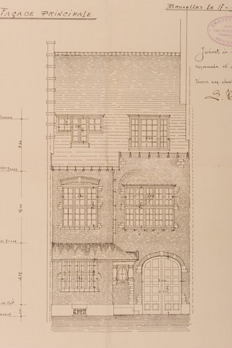 Avenue Guillaume Macau, maison et atelier d’artiste par l’architecte Ernest Delune (démolis), élévation, ACI/Urb. 159-37 (1912).
