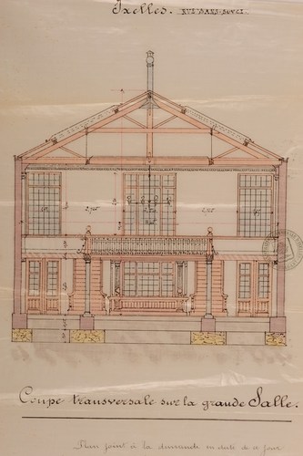 Sans Soucistraat 132, gesloopte Maison des ouvriers, La Paix, doorsnede, , GAE/DS 270-132 (1889).