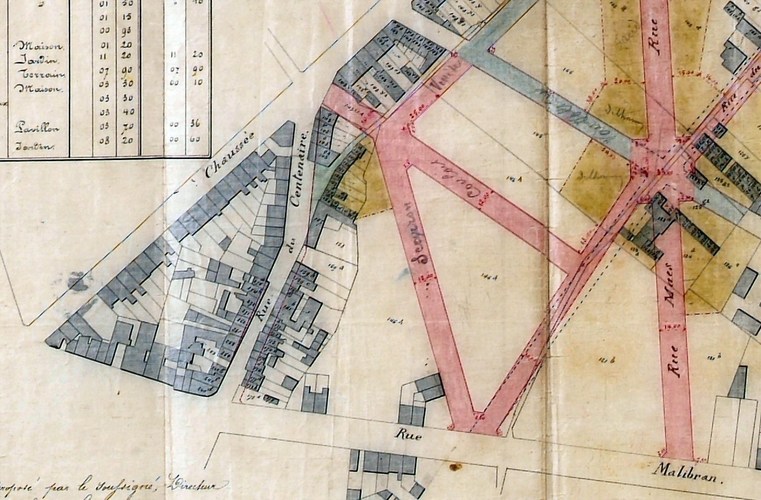 Rue Scarron, détail du plan d'ouverture de la rue, ACI/TP 75 (1874).