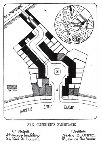 Plan de lotissement, [i]Square du Val de La Cambre Ixelles Terrains à bâtir pour hôtels particuliers[/i], 1929, p. 1.