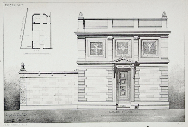 Rue Washington 28 et 30, atelier et demeure de l’artiste Félix Rodberg, conçu par architecte Henri Van Dievoet, 1889 ([i]L'Émulation[/i], 1893, pl. 11).