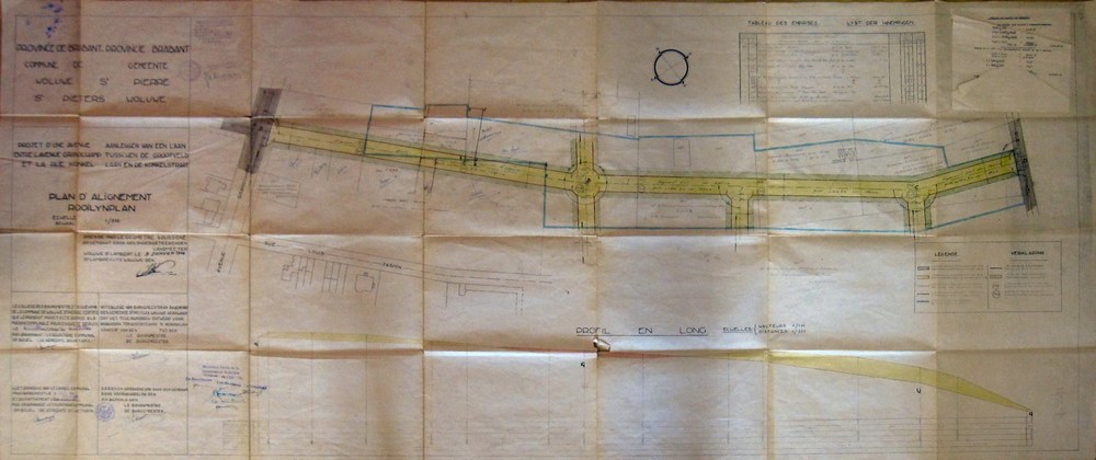 Rooilijn- en aanlegplan van de Montgolfierlaan ter verlenging van de Eendekkerlaan, gedateerd 09.01.1946, GASPW/DS rooilijnen 27 Montgolfier.