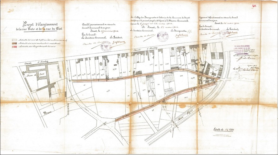 [i]Plan d’élargissement de la rue Verte et de la rue du Chat[/i], fixé par arrêté royal le 24.06.1904, ACF/TP dossier 41.