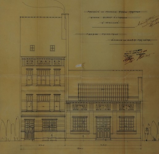Avenue Albert-Élisabeth 15, élévations de la maison et de l’atelier du sculpteur Arsène Matton, ACWSL/Urb. 496/boîte 9 (1905).