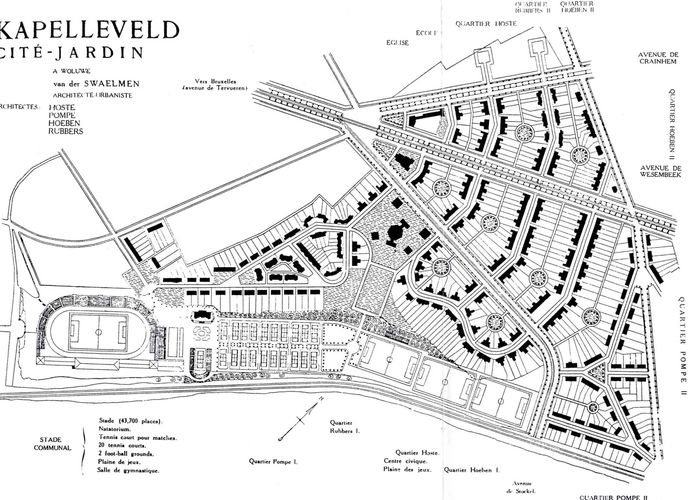 Projet de plan pour la cité-jardin du Kapelleveld, par Louis VAN DER SWAELMEN, 1922 (VILLEIRS, M., 1997, p. 8).