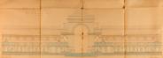 Ontwerp van de nieuwe gevels voor de grote hallen van het Jubelpark, G. Bordiau, 1899, niet uitgevoerd, gevels in de richting van Tervuren (ARA/Ministerie van Openbare Werken, Administratie van Gebouwen, Kaarten en Plannen van overheidsgebouwen, 27-40)