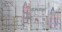 Rue de Fiennes 71 et 69, coupe longitudinale, élévations et plan des rez-de-chaussée, ACA/Urb. 8361 (06.11.1900)