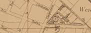 Het landgoed Jacquet in 1894, kort voor de ontmanteling ervan, laatste straatgedeelte van de Keizer Karelstraat aan onpare kant, detail van het plan Bruxelles et ses environs, opgesteld door het Institut cartographique militaire, SAB/OW 16767. 