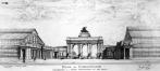 Projet de portique devant les grandes halles du Cinquantenaire, conçu en mai 1908 par Charles Girault (collection Archives nationales de France, reproduction AAM)