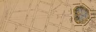 Mercatorstraat, de toekomstige Orteliusstraat, die in stippellijn verlengd wordt tot aan de Kunstlaan, detail van het plan voor de heraanleg van het noordoostelijk gedeelte van de Leopoldswijk, ontworpen door Gédéon Bordiau, SAB/PP 956 (1879)